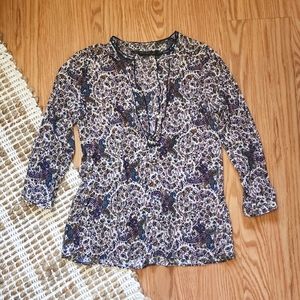 Zara Boho Top Blouse- 3/4 Sleeve, Multicolor